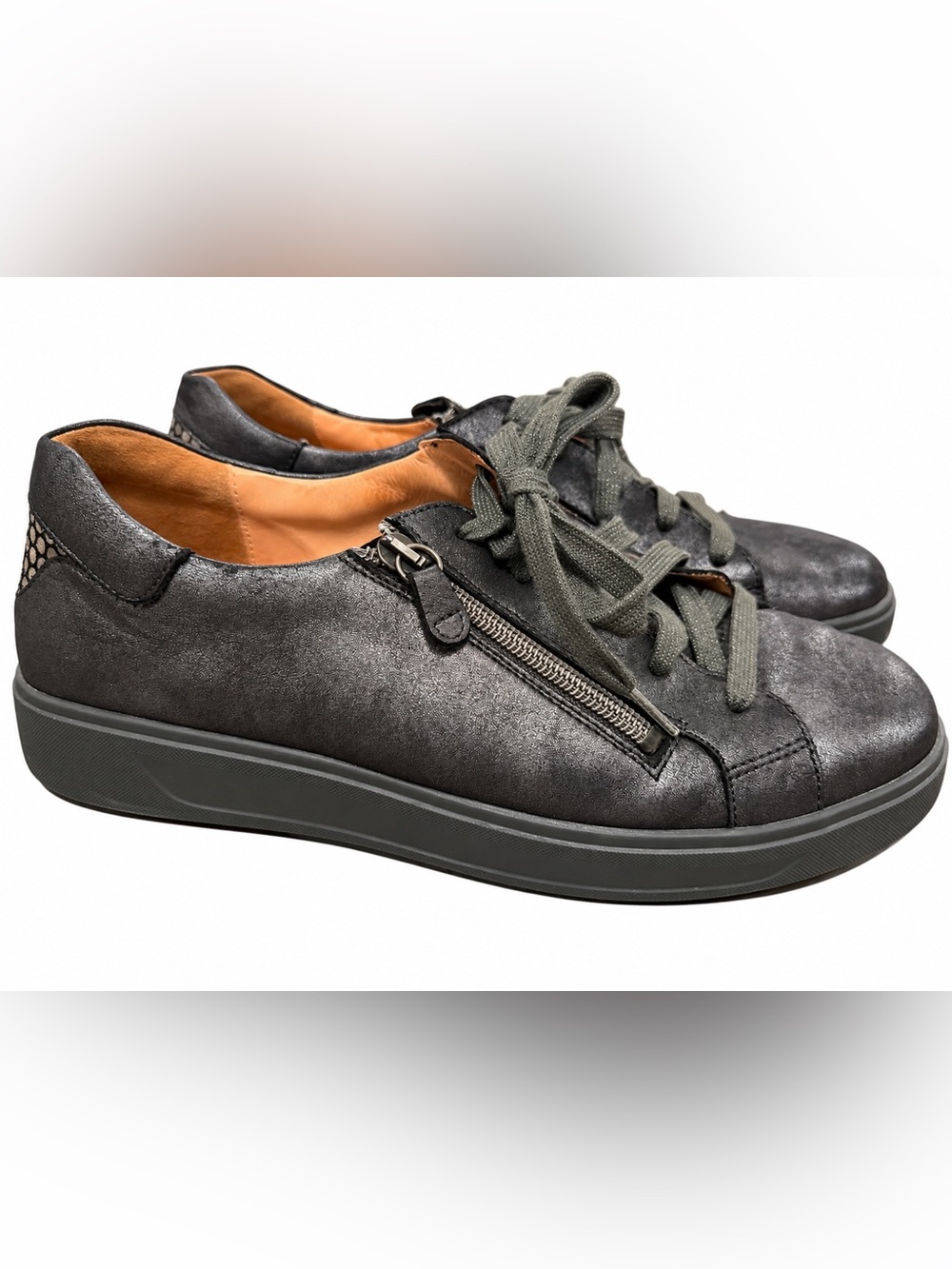 Ganter Metallic Leather Comfort Sneakers Side Zip EU 41 US 10 NWOT